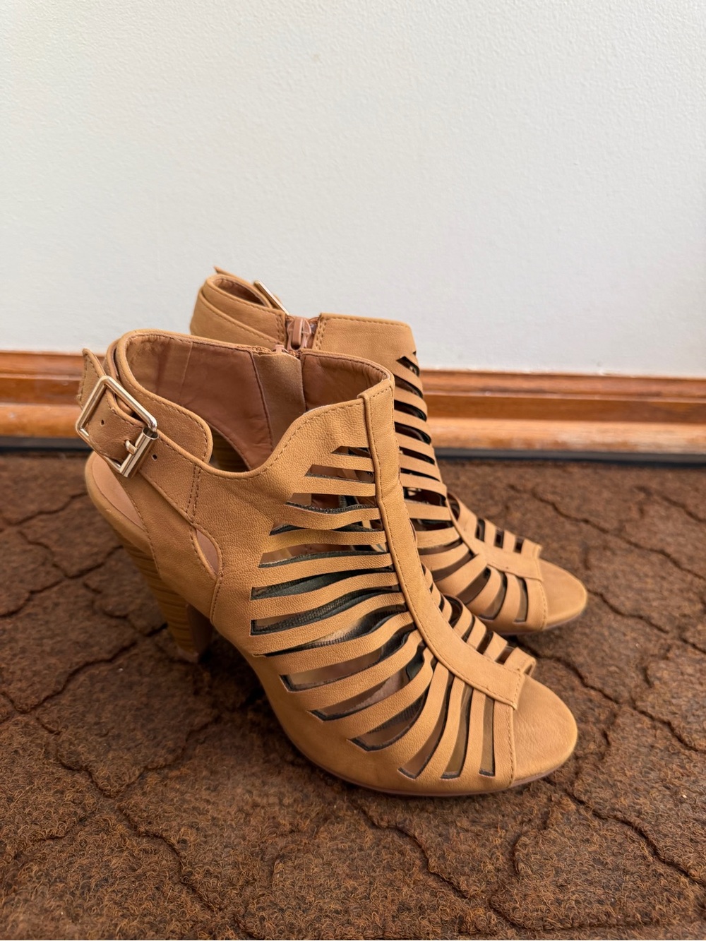Women's Tan Cutout Heeled Sandals - Casual Elegant